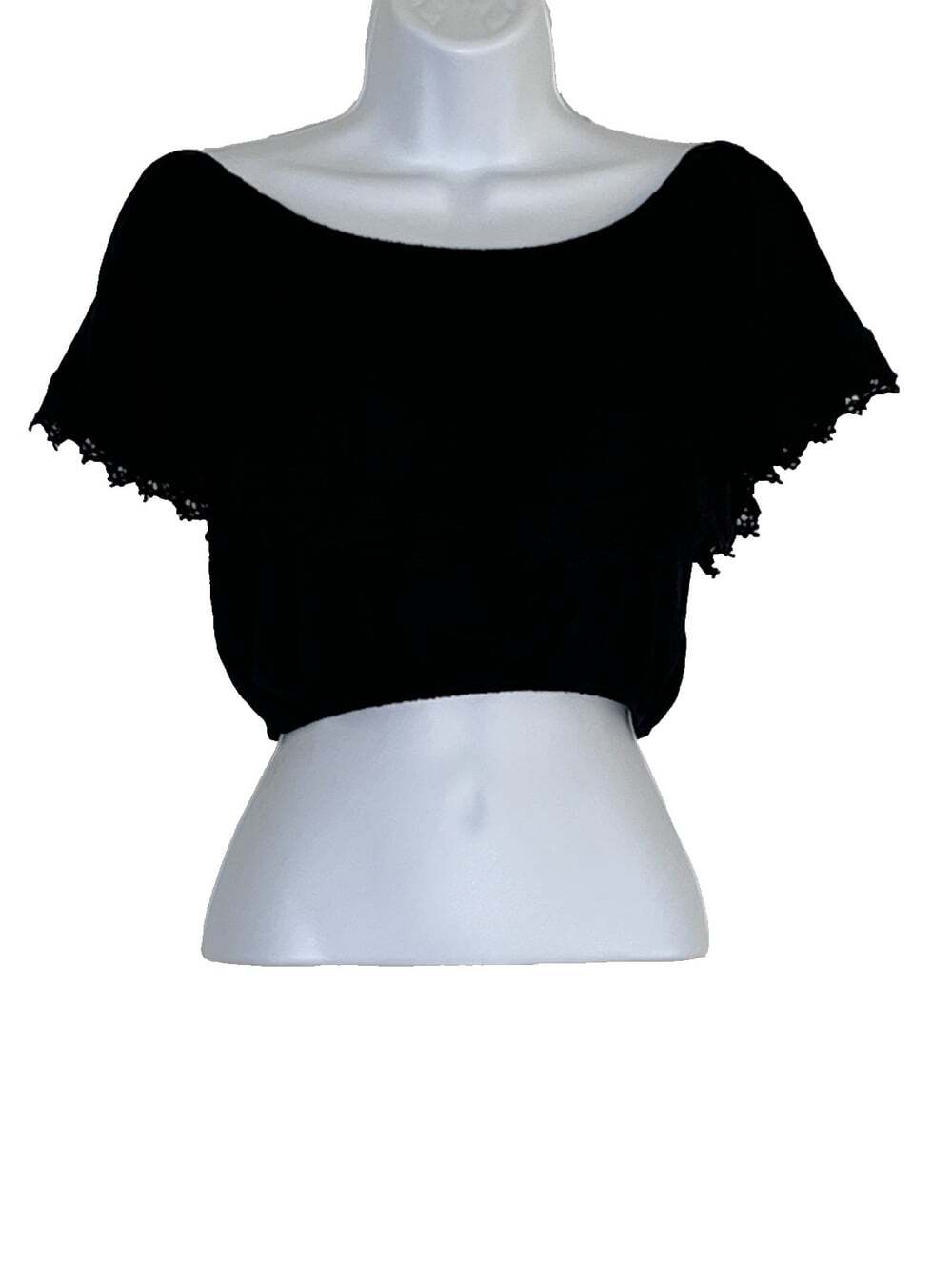 Off Shoulder Pirate Crop Top sz L Crochet Lace Boho Cottage Whimsigoth Indie Sle